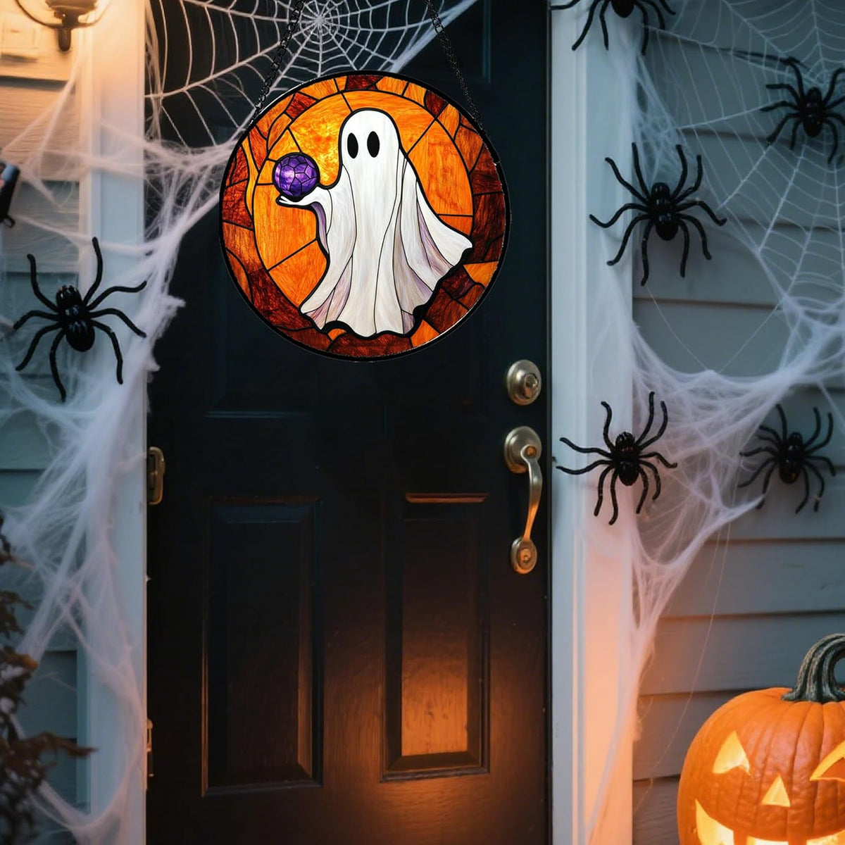 Stained Glass Window Hanging - Halloween Decorations Ghosts Vampire Suncatcher for Doors Garden Indoor Funny Spooky Sun Catchers Gothic Decor Horror Gifts for Women Men Friend 6.3 in