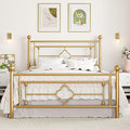 SHA CERLIN 14 Inches Queen Size Metal Platform Bed Frame/Vintage Iron-Art Headboard and Footboard/Mattress Foundation for Storage/No Box Spring Needed/Noise-Free/Easy Assembly/Gold