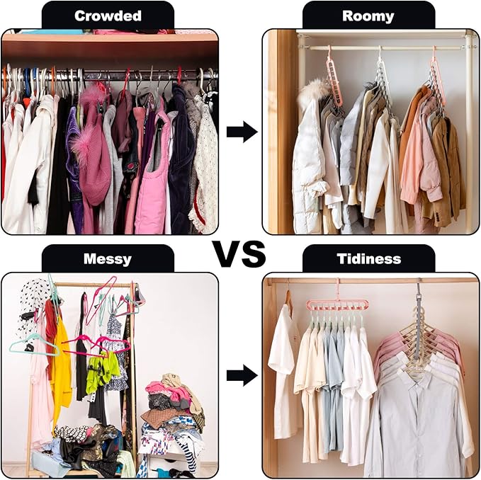 Closet Organizers and Storage,College Dorm Room Essentials,Pack of 6 Multifunctional Organizer Magic Space Saving Hangers with 9 Holes Storage Organization for Wardrobe Closet