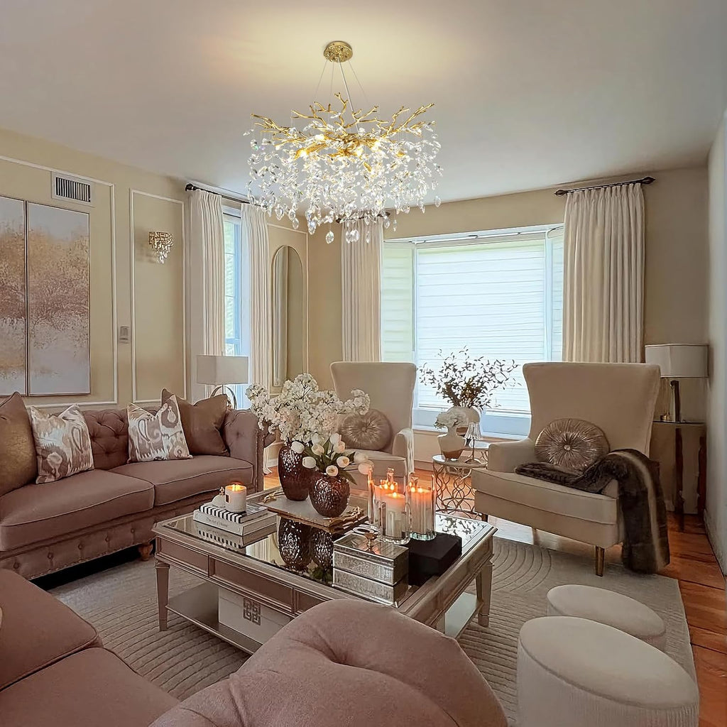 Modern Crystal Chandelier, 30" Chandeliers for Dining Room,Gold K9 Crystal Tree Branches Crystal Chandelier,10-Light Living Room Chandeliers, Fo Entryway,Foyer,Bedrooms