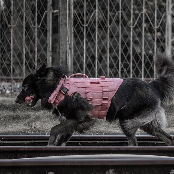 OneTigris Large Tactical Dog Harness, No Pulling Adjustable Dog Vest Harness, Heavy Duty Dog Harness with Handle, Large Hook and Loop Panels for Patch(Pink,S)
