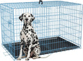FDW Dog Crate for Large Dogs 48 Inch Folding Metal WirePet Cage Double Door W/Divider Panel Indoor Outdoor Kennel Leak-Proof Plastic Tray,Blue