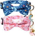 2 Pack Cotton Cat Collar with Bow Tie and Bell for Girl Boy Cats,Cute Pink Flamingo and Blue Whale Pattern Spring Summer Breakaway Cat Collar for Male Female Cats (Flamingo&Whale)