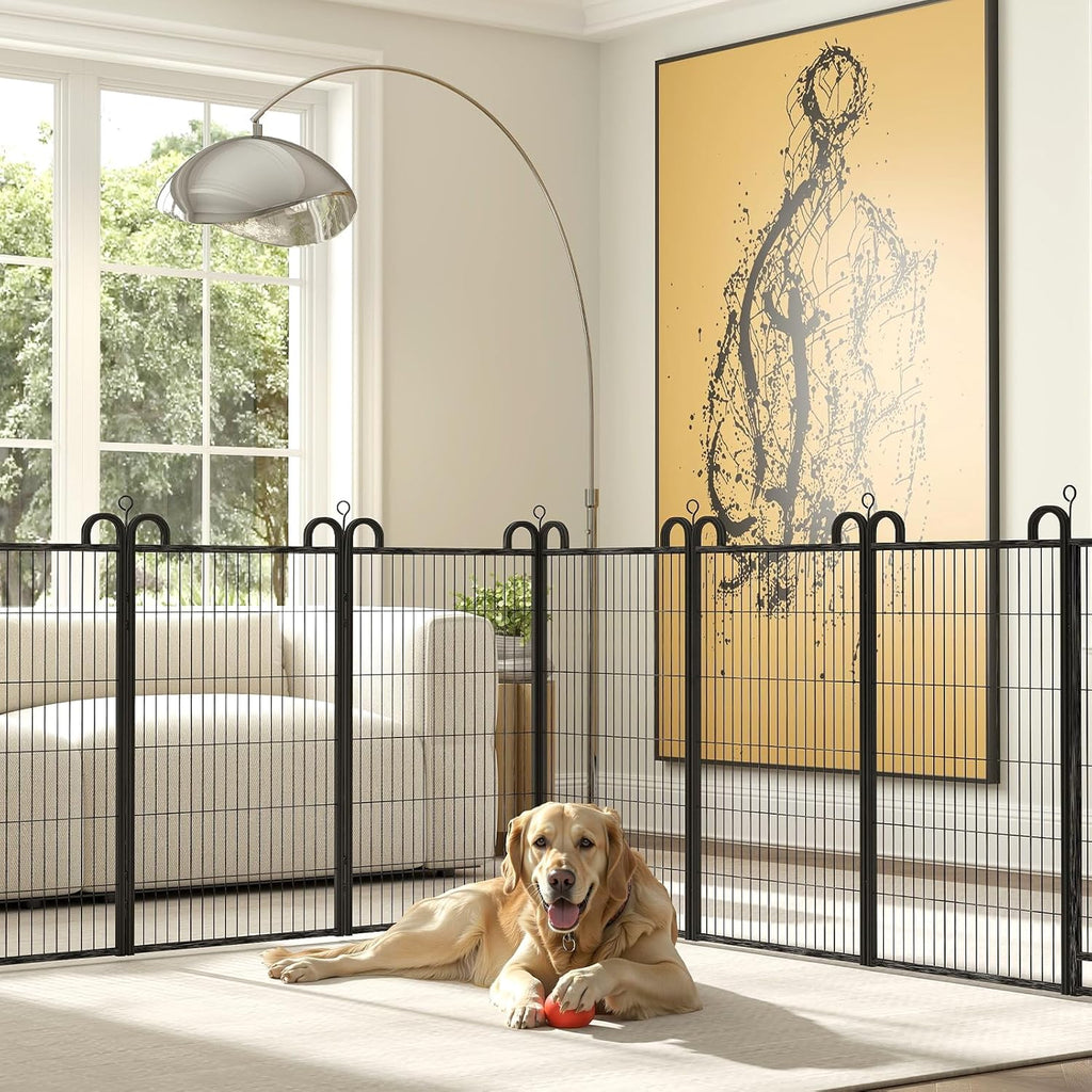 Dog Playpen Outdoor 16 Panels Heavy Duty Dog Fence 47" Height Anti-Rust with Doors Portable for RV Camping Yard, Total 36FT, 103 Sq.ft, Snowy Black