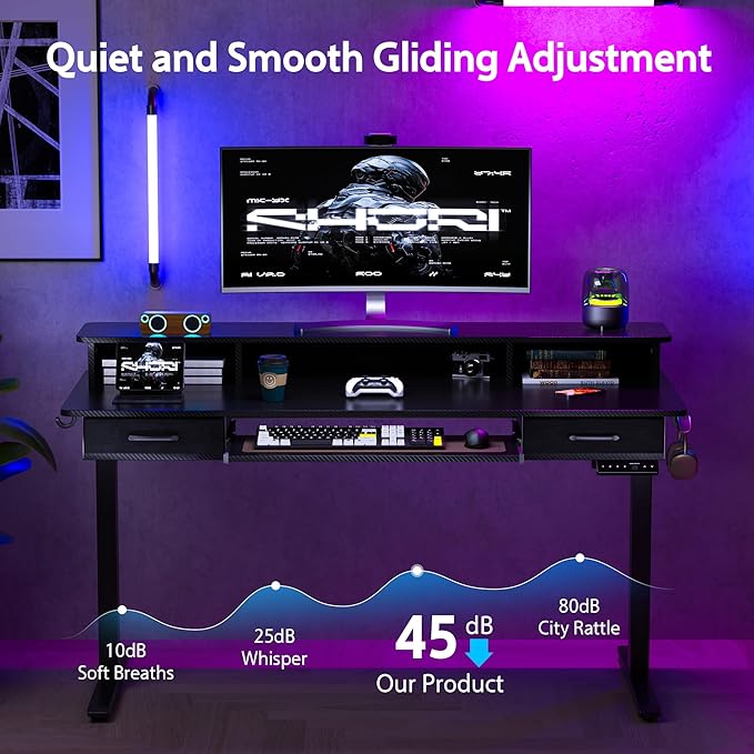 63x24 Inches Electric Standing Desk with Keyboard Tray, Height Adjustable Stand up Desk with 2 Drawers, Ergonomic Sit to Stand with Storage Monitor Stand, Computer Table, Black