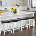 Counter Height Bar Stools Set of 4 for Kitchen Counter Farmhouse Modern Barstools with Faux Leather Upholstered Backless Seat and Solid Wood Legs 24 inch Bar Chairs, Grey + White