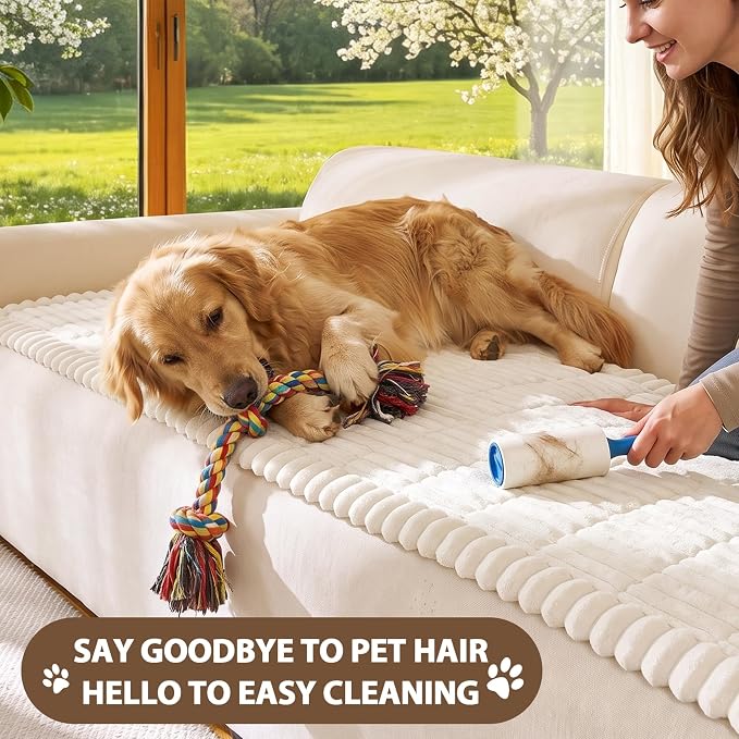 FUANGUI 2 Pack Waterproof Couch Cover for Dogs Pets Sofa Protector | Non-Slip Washable Fuzzy Soft Sofa Slipcover for 2 PCS L Shaped Sofa Pet Friendly, 27.6" x 59.1"+27.6" x 70.9", Beige