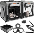 PETUX 2-in-1 Double Cat Carrier for Multiple Cats - Large Cat Travel Carrier with Litter Box, Play Tunnels, and Hammock - Portable Pet Carriers for Long Car Trips ＆ Vet Visit (34"x17"x17", Grey)