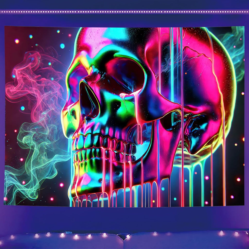 Starlit Patio Blacklight Skull Tapestry Glow In The Dark Tapestry the Kissing Lovers UV Reactive Skeleton Lovers Tapestries 78 x 59 Inches Posters Wall Hanging for Bedroom Living Room Aesthetic