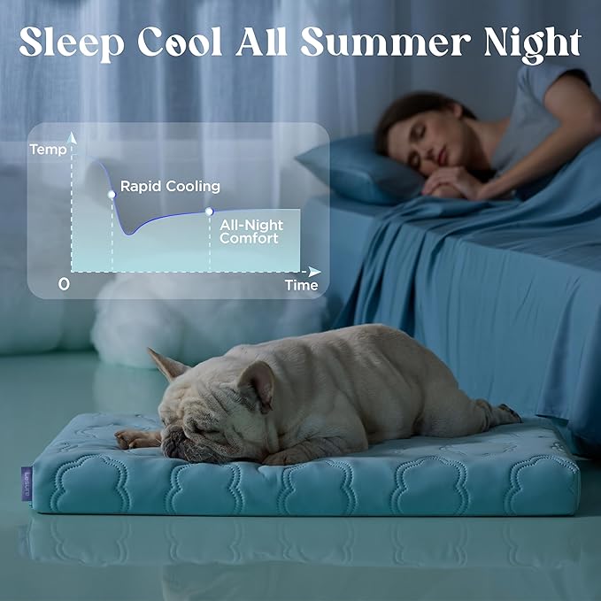 LESURE ApexCloud™ Cooling Dog Bed with Washable Cover for Medium Dogs, 29IN | Q-Max>0.5 Cool-Touch Fabric, Orthopedic Egg Crate Foam,Breathable Non-Slip Summer Mat,For Active Senior Long-Haired Pets,Blue