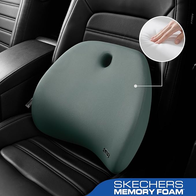 Skechers Lumbar Support Pillow for Office Chair,Memory Foam Lumbar Pillow,Lower Back Pain Relief Lumbar Pillow,Ergonomic Design Back Support Pillow for Office Chair,Car,Home,Travel,Green