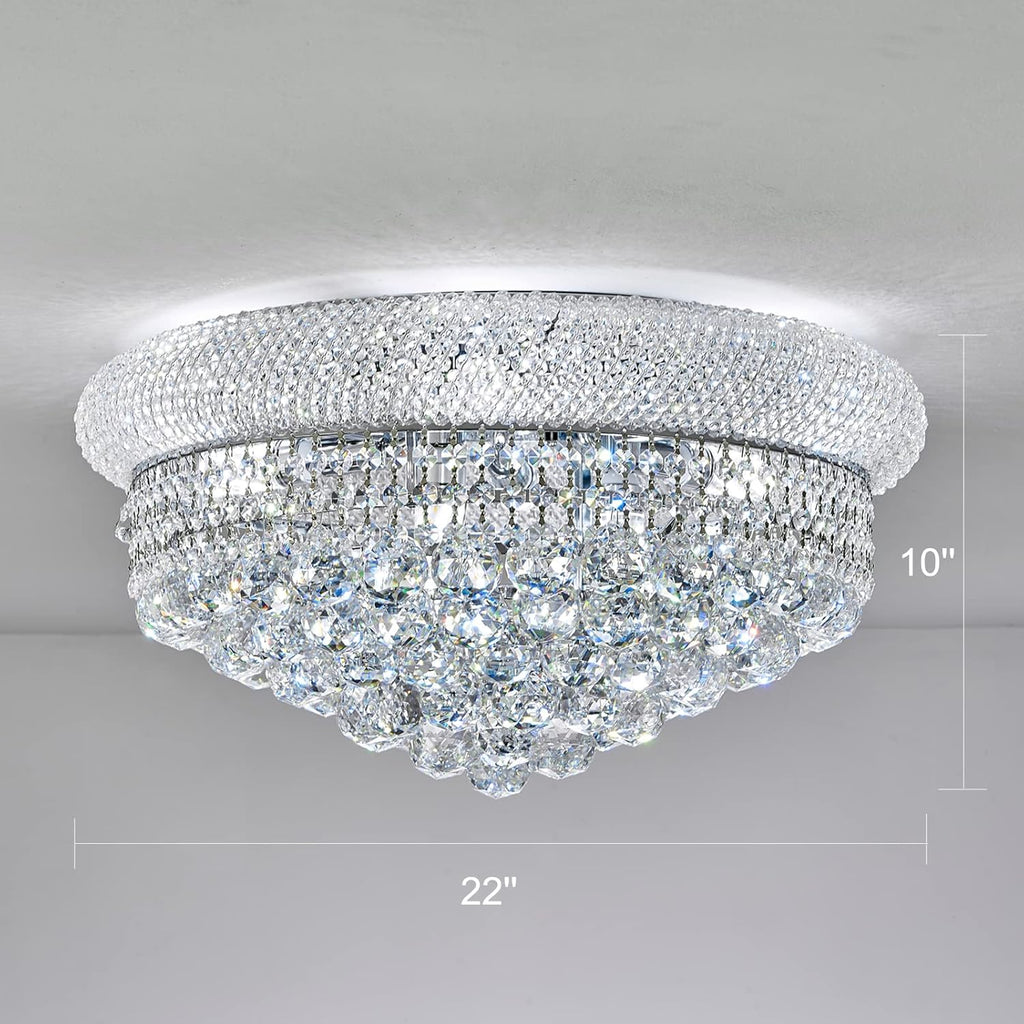 9-Light Crystal Flush Mount Chandelier Ceiling Light Fixture for Living Room Dining Room Bedroom Foyer Entryway Hallway Closet Bathroom (Chrome D22)