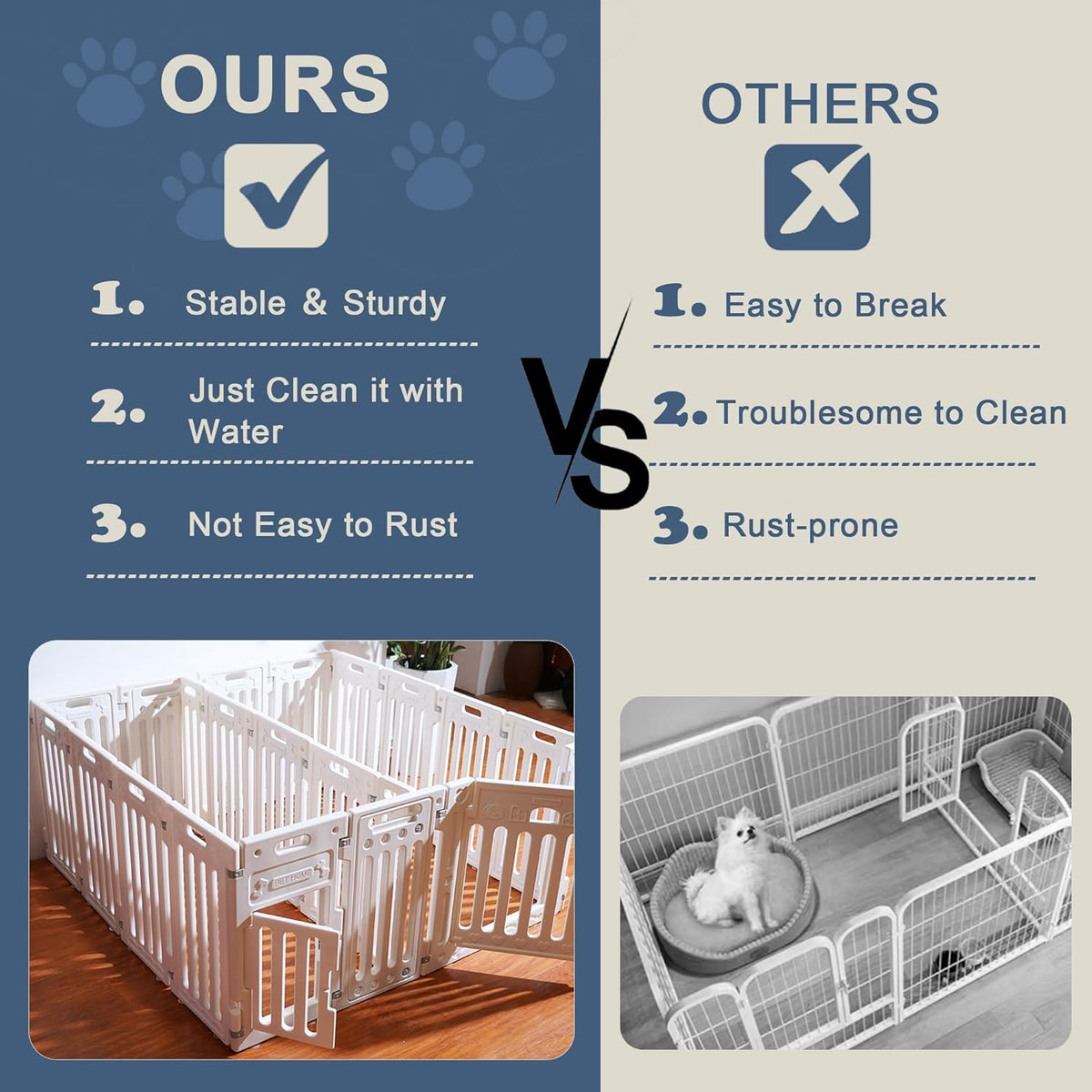 2 Room Dog Playpen with Door,DIY Shape Combination Puppy Pen,16-Panel+2 Link Piece+Large Door+Small Door,25.5" H Dog Fence,Non-Slip&Secure Pet Gate,Easy to Assemble (Two Rooms)