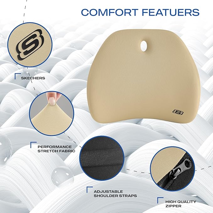 Skechers Lumbar Support Pillow for Office Chair,Memory Foam Lumbar Pillow,Lower Back Pain Relief Lumbar Pillow,Ergonomic Design Back Support Pillow for Office Chair,Car,Home,Travel,Beige