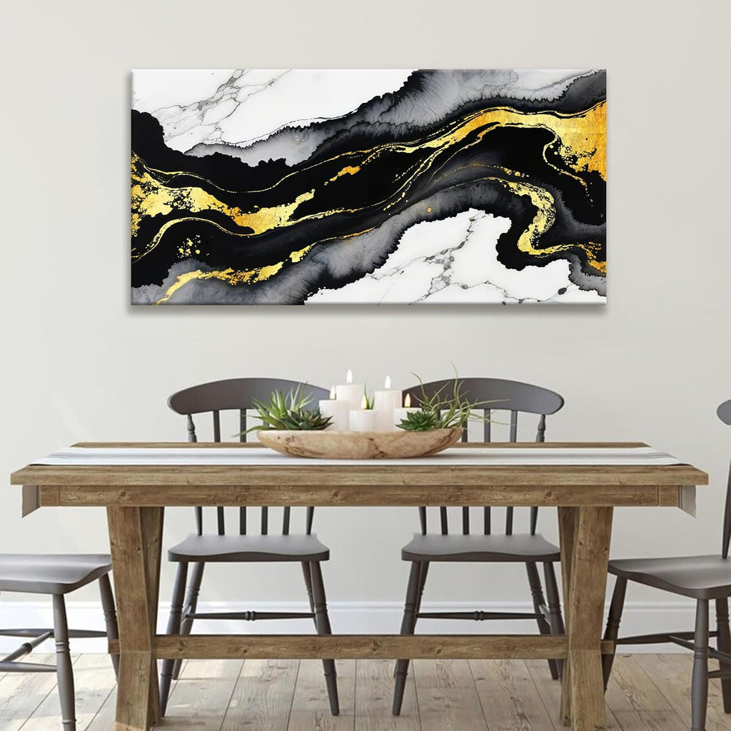 TAIJXAGSG Abstract Black And Gold Wall Art For Living Room Artwork Canvas Art Wall Decor Marble Texture Modern Canvas Prints Pictures Abstract Wall Decor For Home Hotel Decoration 24x48 Inch