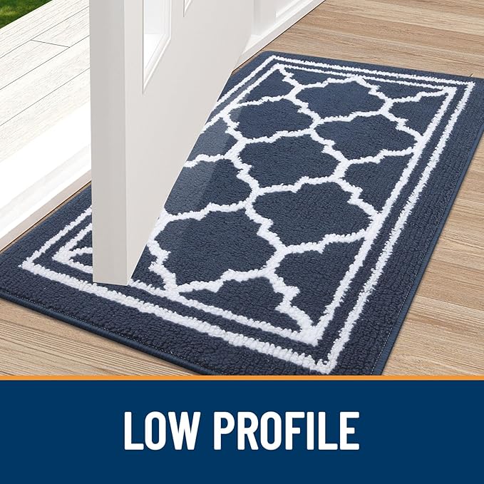 Buganda Runner Indoor Door Mat, Dirt-Resistant and Absorbent Doormat, Anti-Slip, Low Profile Floor Mats for Inside Entryway, Front, and Back Door Entrance (47x20 Inches, Navy Blue)