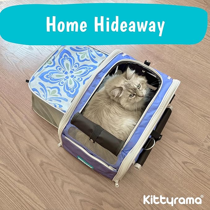 New Premium Soft-Sided 2-in-1 Kittyrama Cat Carrier & Home Hideaway – Vet-Recommended Calming Den, Dual-Use Lounge & Travel Carrier with SBS Zippers, Airline-Approved Under-Seat Fit