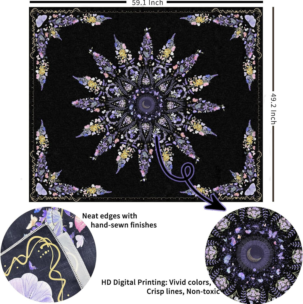 Damanse Floral Tapestry Wall Hanging Cute,Boho Wall Tapestry for Bedroom Aesthetic,Mandala Living Room Decor for Teen Girls (Purple, 49.20" x 59.10")