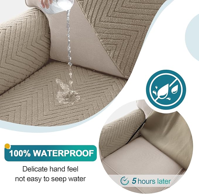 Turquoize Waterproof Couch Cover for Dogs Fuzzy Pet Couch Covers for Sofa Thick Dog Bed Cover Non-Slip Sofa Covers for 3 Cushion Couch Protector Slipcover Pet Friendly (Khaki, 36" x 96")