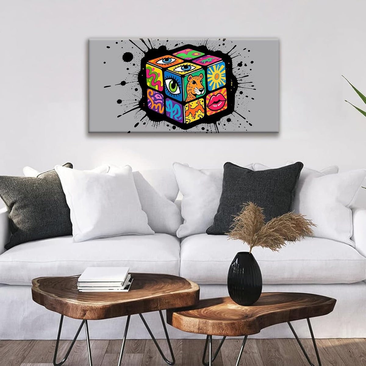 TAIJXAGSG Abstract Wall Art Small Size Home Modern Minimalist Abstract Wall Decor Multicolor Graffiti Cube Canvas Art Wall Decor Painting For Bedroom Office Artwork 20"X40"