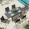 Expandable Outdoor Patio Dining Table Set for 6-8 Person, Aluminum Outdoor Table and 6 Chairs with Textilene Fabric & HDPS Armrest, All-Weather Patio Furniture Set for Yard, Garden, Gray