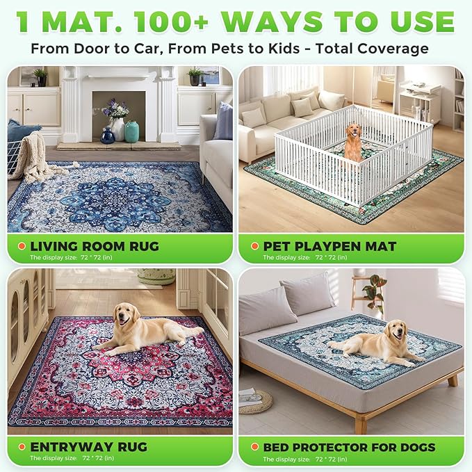 Hompet 2 Pack Super Absorbent Dog Door Mat for Muddy Paws, Washable Pee Pads for Dogs, Reusable Puppy Training Pads, Quick Dry Non-Slip Pet Entryway Rug, Leak-Proof Potty Pad for Indoor Floors 72x72