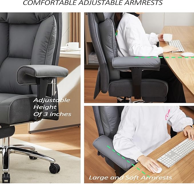 Efomao Desk Office Chair, Ergonomic Office Chair with Adjustable Headrest & Lumbar Support, PU Leather Back Computer Desk Chair for Home Office or Gaming, Swivel Height Adjustable Task Chair