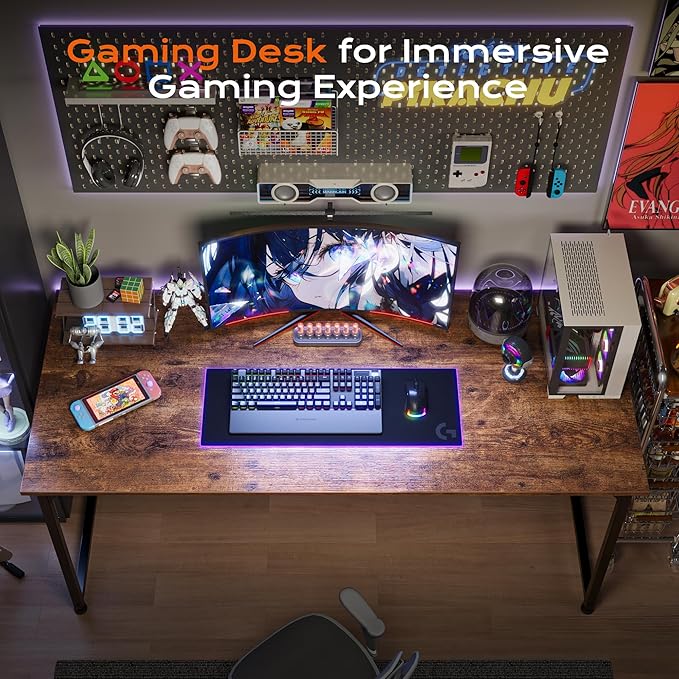 PRAISUN 47 X 24 Inch Computer Desk with Deeper Desktop, Gaming Office Writing Work Desk for Home Office, Study, Bedroom, Work from Home, Metal Frame, Rustic Brown