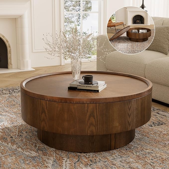 30.7 inch Storage Coffee Table Round Coffee Table with Storage Modern Luxury Circle Drum Coffee Tables for Living Room Apartment Easy Assembly