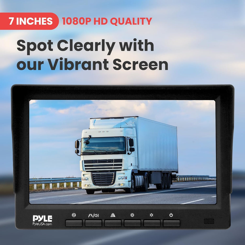 Pyle 7??1080P HD Digital Wireless Monitor and Wireless License Plate Camera - Waterproof, Night Vision, Single Channel Visual Assistance Kit (12/24V for Bus, Truck, Trailer, Van, RV, Camper)