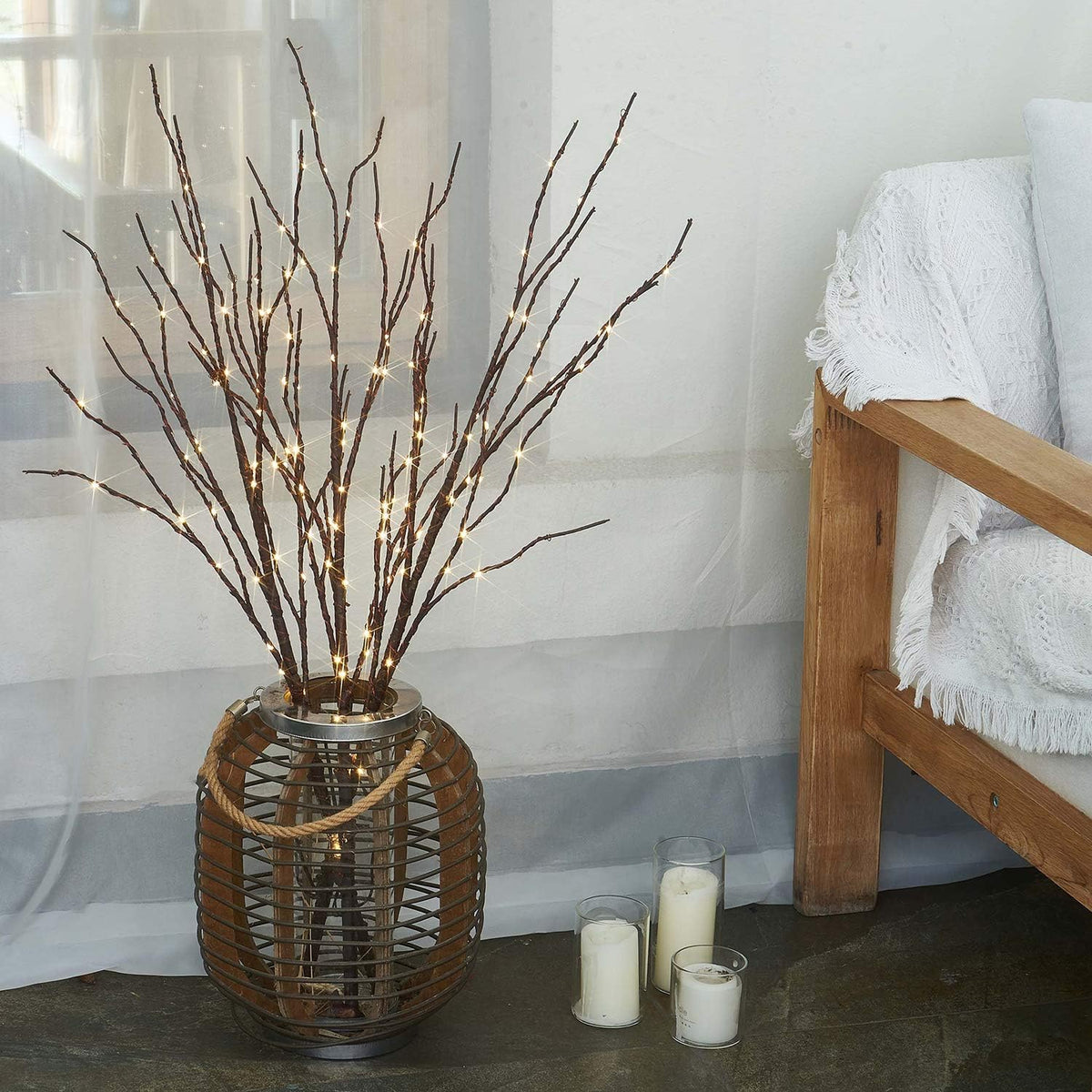 Fudios Lighted Branch Plug in with Timer Willow Branches with Fairy Lights for Vase Twig 32IN 150 LED Outdoor and Indoor Holiday Party Decor