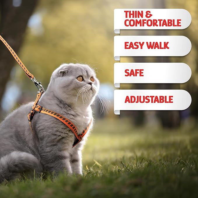 Filbert Cat Harness and Leash Set with Reflective Strip, Thin Cat Harness Escape Proof with Leash, Step-in, Adjustable, Indoor Outdoor, Easy-to-Put-On