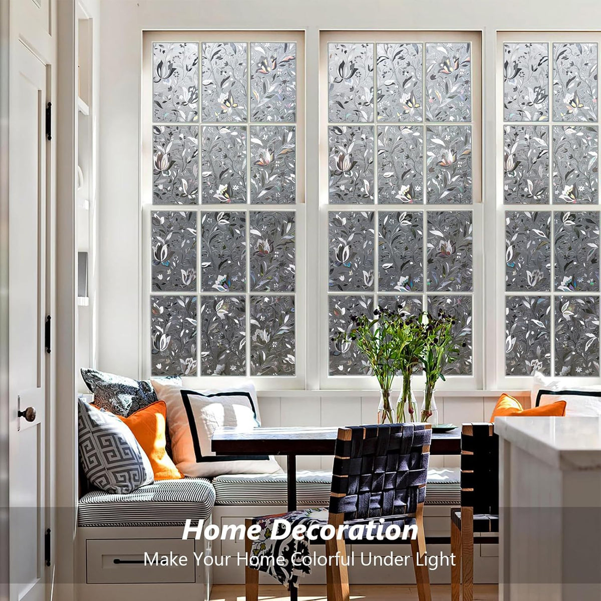 Kromapolis Window Film, Window Privacy Film Frosted, Vinyl Glass Covering, Stained Glass Decorative Film, Static Window Clings, Non-Adhesive (Grayish Black, 17.5 x 157.4 inch)