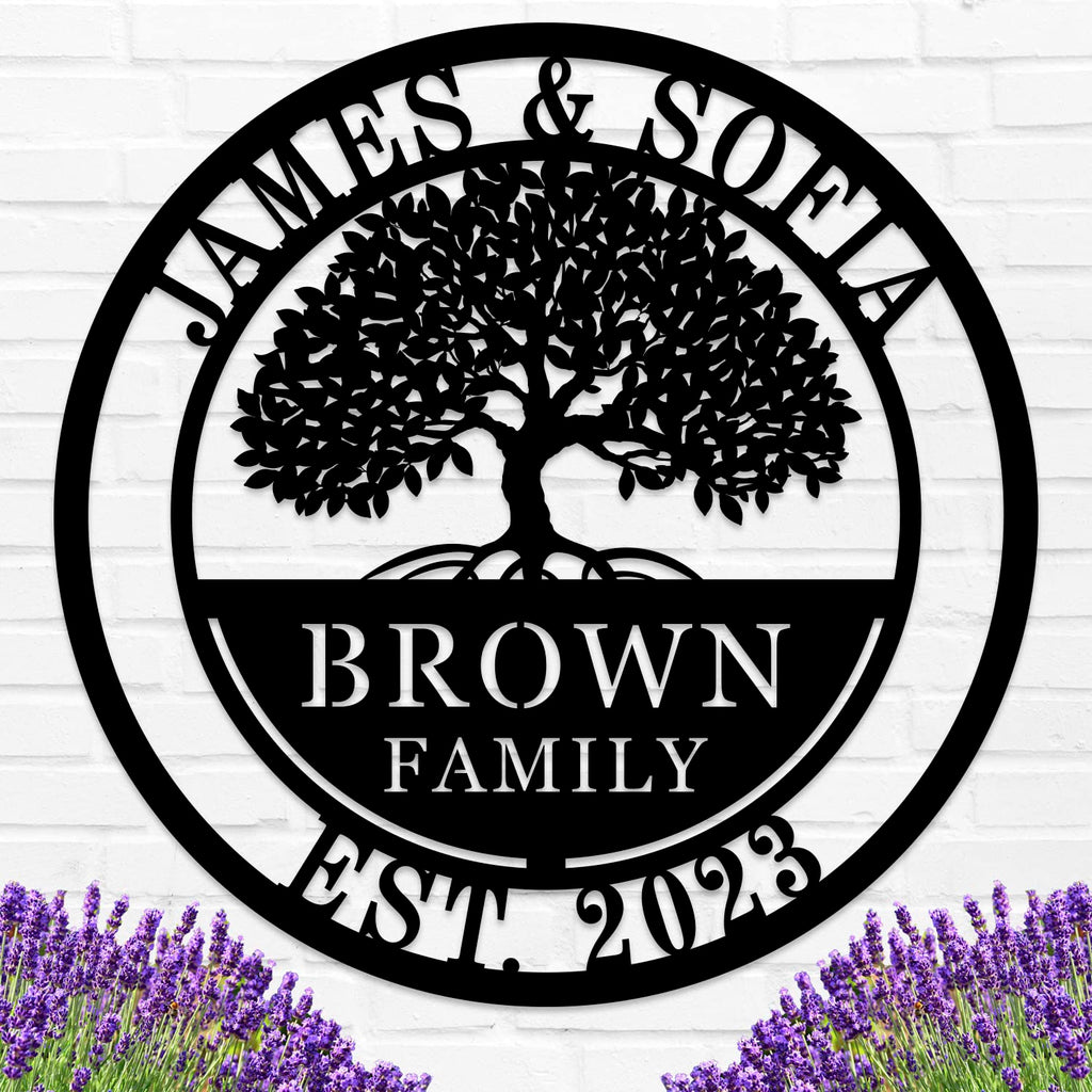 Custom Tree of Life with Roots Family Name Sign, Personalized Metal Sign
