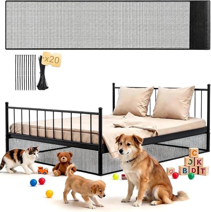 Under Bed Blocker for Pets - Extra Tall Pet Proof Barrier with Zip Ties, Cuttable Furniture Blocker to Stop Dogs, Cats & Toys from Entering Under King/Queen Size Beds & Couches (Black, 240 x 12 Inch)