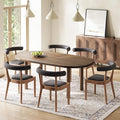 Kmax Dining Room Chairs Mid-Century Modern Fabric Kitchen Chairs with Natural Walnut Finished Frame, Linen Curved Back, Set of 6, Charcoal Black