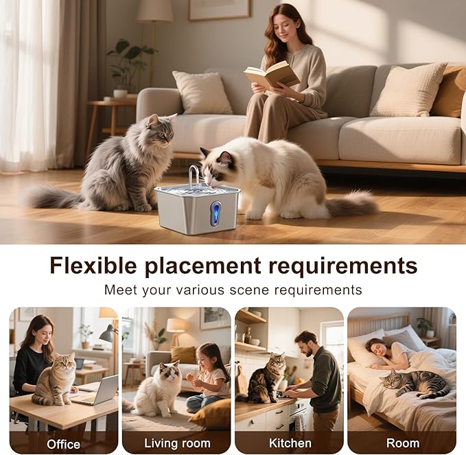 Stainless Steel Cat Water Fountain, 4L/135oz Automatic Circulation pet Water Dispenser, Quiet cat Bowl Water Dispenser, Suitable for Cats, Dogs and Multiple Pets. (Pet Fountain+2 Filters+2 Sponges)
