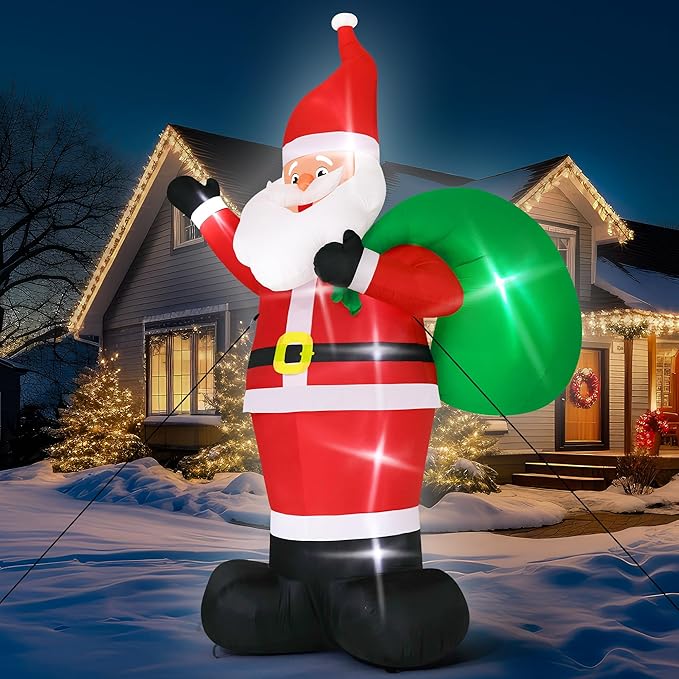 18FT Christmas Inflatable Santa with Gift Bag, Extra Large Outdoor Christmas Decorations with LED Lights, Waterproof Santa Claus Blow Up for Yard, Garden, Holiday Party (18H x 13W x 6D ft)