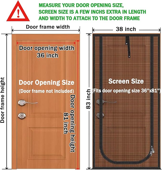 QWR Reinforced Cat Screen Door,Fits Door Opening Size 36''x 81'',Thickened Cat Resistant Mesh Screen Door for Living Room,Kitchen,Bedroom,Cat Proof Screen with Zipper Closure(U-Type,Black)