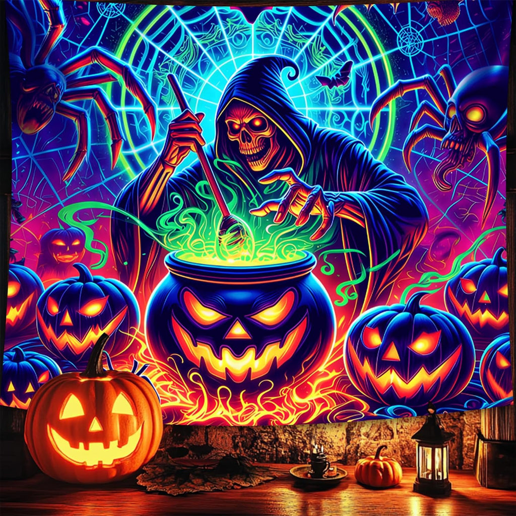 Halloween Tapestry, Blacklight Tapestry for Halloween Party Decor Hanging Tapestries Backdrop Wall Art Poster for Bedroom Dorm 79x59in