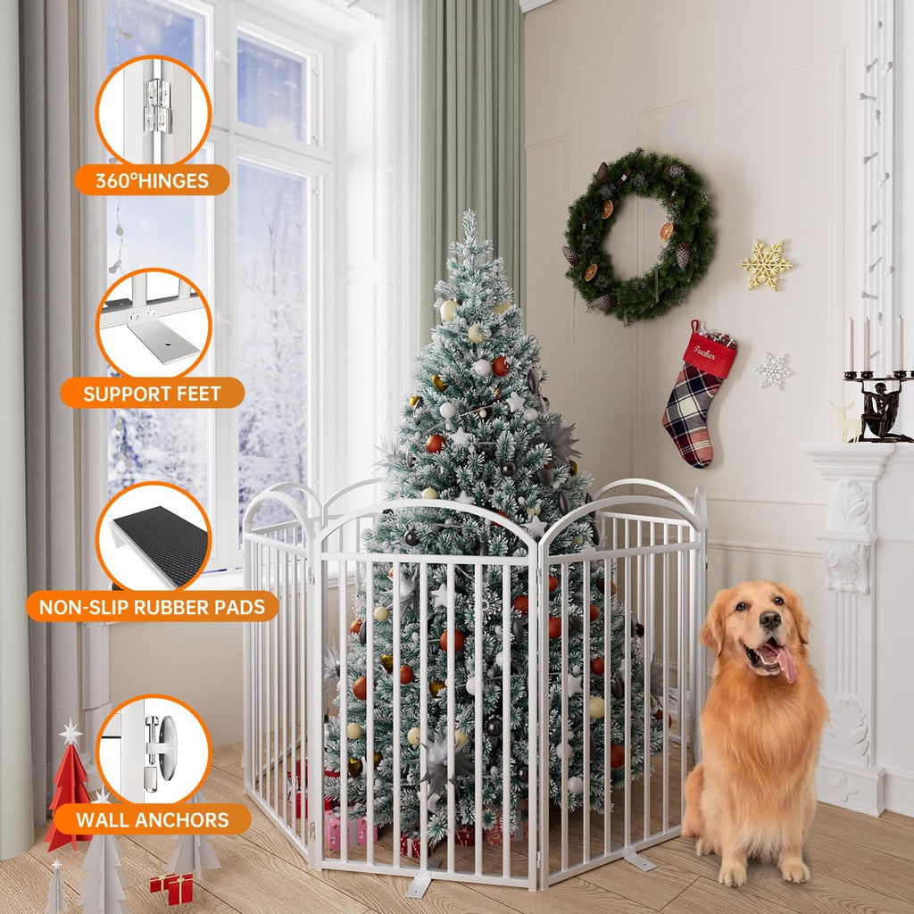 8 Panles Full Matel Freestanding Dog Gates with Door, 192"Extra Wide 36"Tall Free Standing Dog Pet Gate for Indoor & Outdoor. Foldable Pet Fences for Doorways, House, Stairs, Porch, Deck, Yard