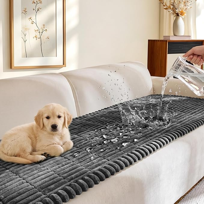 FUANGUI Waterproof Couch Cover Sofa Cover for Dogs and Pets Sofa Protector | Non-Slip Washable Fuzzy Soft Cat Bed Sofa Slipcover for 2-3 Cushion Couch Sofa Pet Friendly, Dark Grey, 27.6" x 59.1", 1 pcs