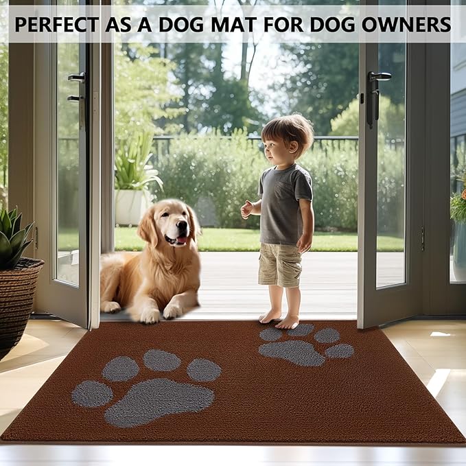 FONEYI Indoor Door Mat, 24"x36" Dog Mats for Muddy Paws, Rubber Backing Non Slip Super Absorbent Washable Entryway Rug, Low-Profile Front Back Door Mats, Inside Floor Doormats for Entryway, Brown