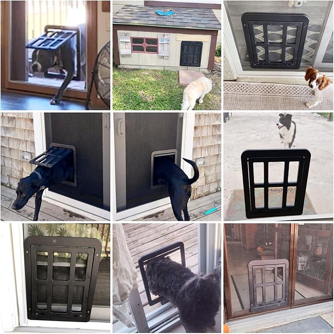NAMSAN Dog Screen Door, Flap Opening 11.2 x 14.4 inches, Dog Door for Screen Door, Large Pet Door for Sliding Door Magnetic Self-Closing, Screen Door with Doggie Door Built in, Lockable, Black