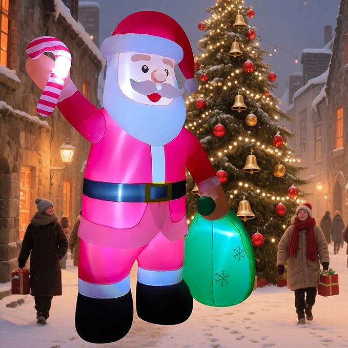 12ft Giant Santa with Gift Bag Christmas Inflatable Yard Decor Build-in LED Outdoor Blow up Christmas Decorations for Yard/Lawn/Garden (12ft Santa)