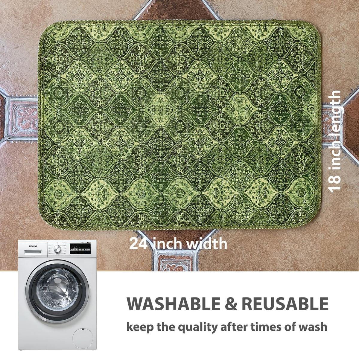 nunubaby Washable Pee Pads for Dogs, Stylish, Non-Slip and Leak-Proof Pee Pads. Reusable Potty Pads for Dogs for Crates and Floors.(Green/Multi, 18" x24")