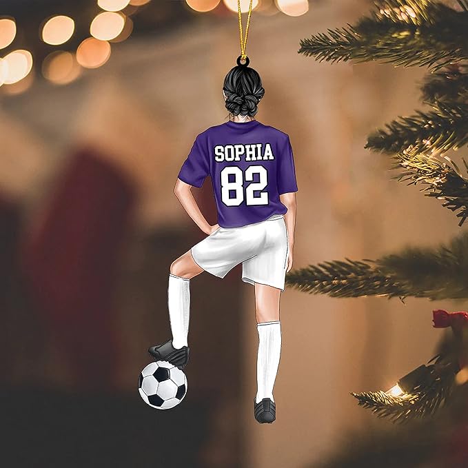 Nazenti Personalized Soccer Christmas Ornament - Custom Boy Soccer Player Ornament, Soccer Men Player Christmas Ornament, Xmas Gifts for Football Lovers Fan, 2D Flat Shape Soccer Car Ornament