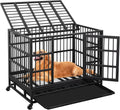 JY QAQA 48/38 Inch Heavy Duty Indestructible Dog Crate Double Doors Escape Proof Cage Kennel,Enhanced Metal Pet Cage,Extra Large Crate Indoor for Large Dog with Removable Tray and Lockable Wheels