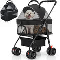 Dog Stroller for Small Dogs, Panoramic Mesh Pet Cat Stroller with Detachable Carrier, Foldable Pet Stroller up to 35 lb, with Safety Tether, Puppy Doggie Stroller for Medium Dogs 20 lbs Black