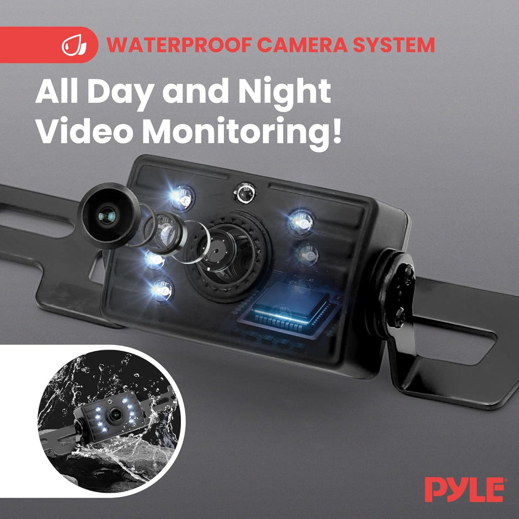 Pyle 7??1080P HD Digital Wireless Monitor and Wireless License Plate Camera - Waterproof, Night Vision, Single Channel Visual Assistance Kit (12/24V for Bus, Truck, Trailer, Van, RV, Camper)